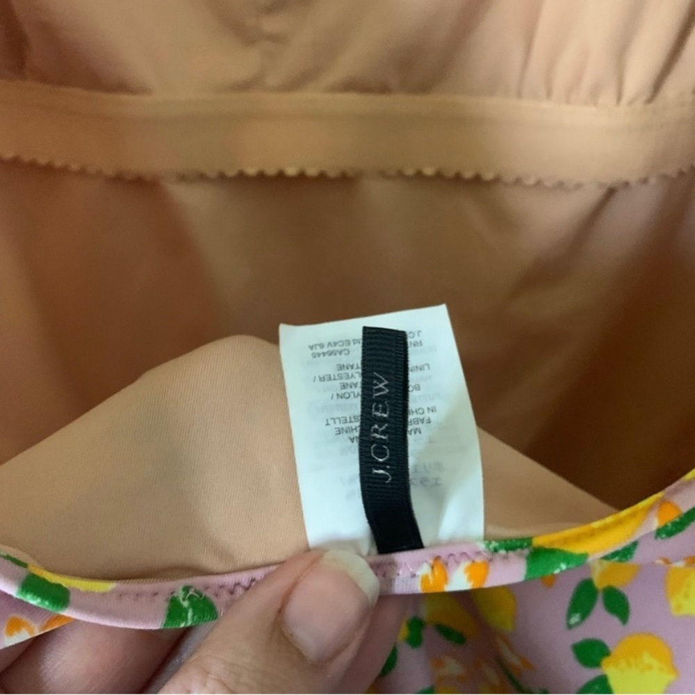 J. Crew Lemon Floral Shoulder Tie One Piece Swimsuit Pink Yellow Green Size 12 - Picture 2 of 5